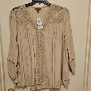 Style & Co. Women's Light Beige Embroidered V-Neck Tunic